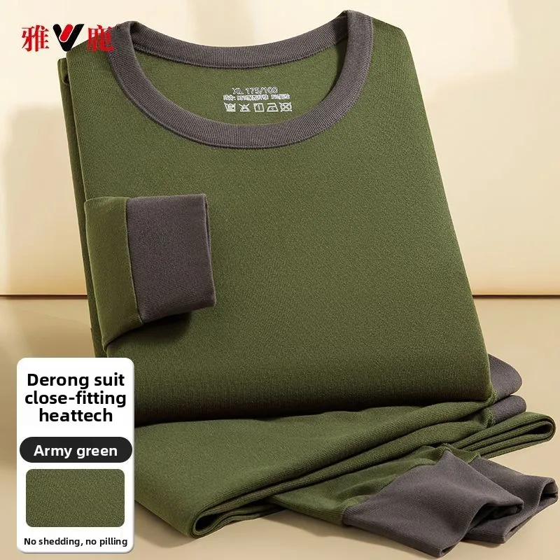 Бархатный утепленный мужской комплект термобелья контрастного цвета - Фотография_5