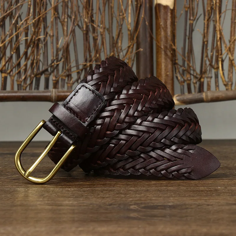 Тканый ремень из натуральной кожи шириной 3 см - Фотография_5