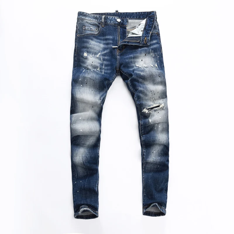 Y2k high street fashion новые джинсы с окрашенными перфорированными водой - Фотография_2