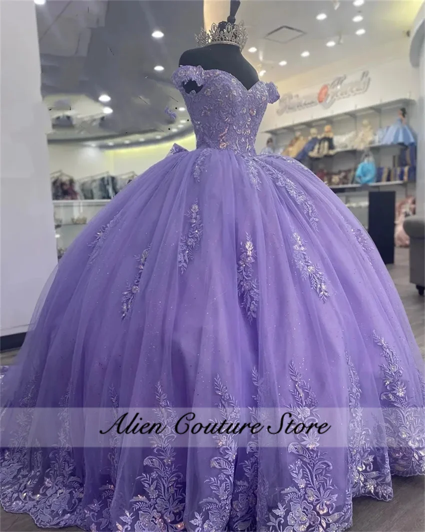 Роскошное фиолетовое тюлевое платье quinceanera 2024 - Фотография_2