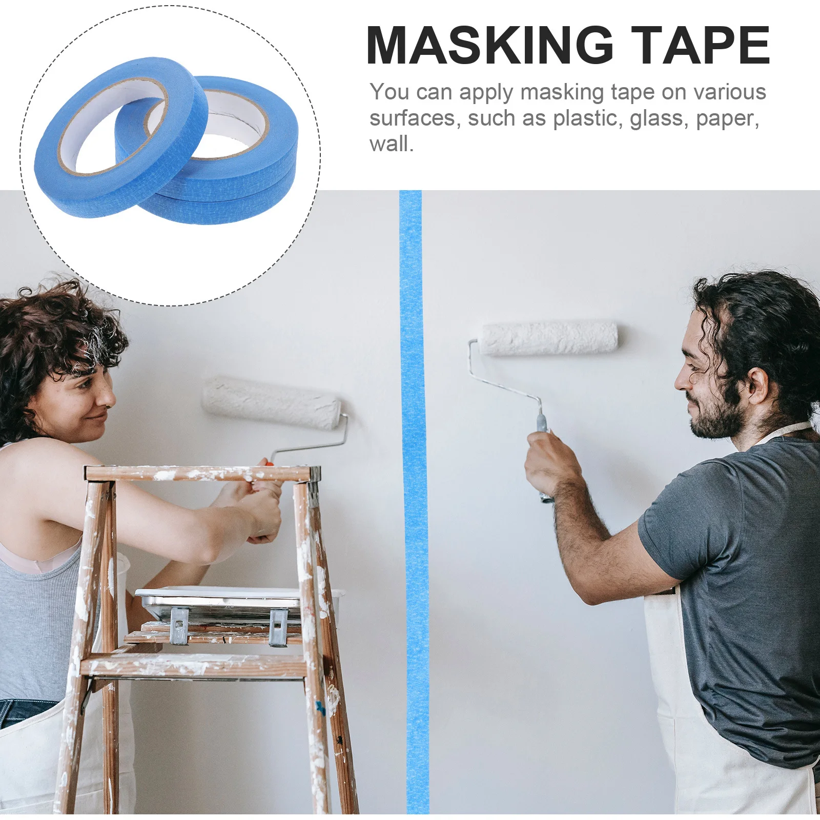 3 рулона, синяя малярная лента для рисования - Фотография_3