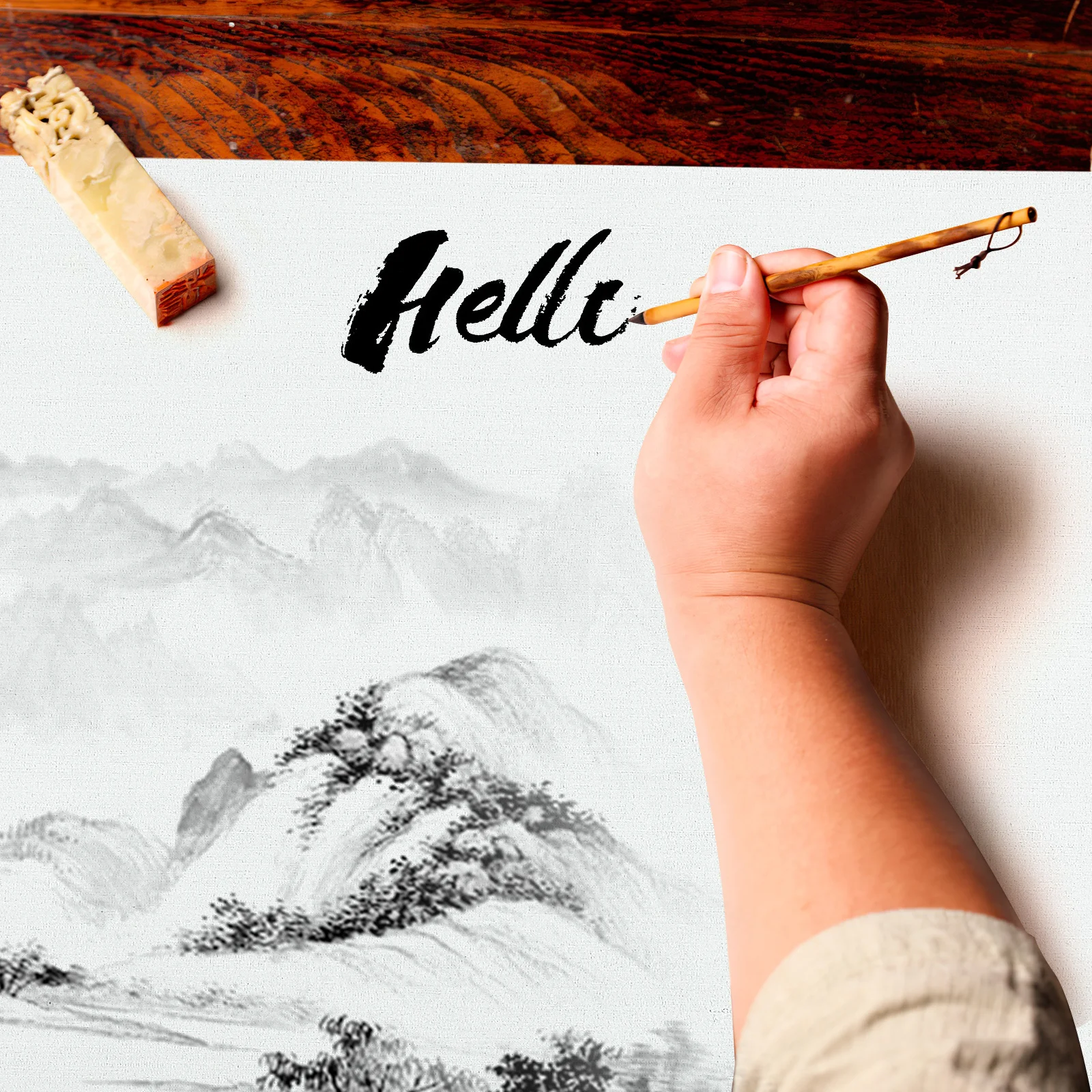 Пустой свиток бумаги для китайской каллиграфии - Фотография_4