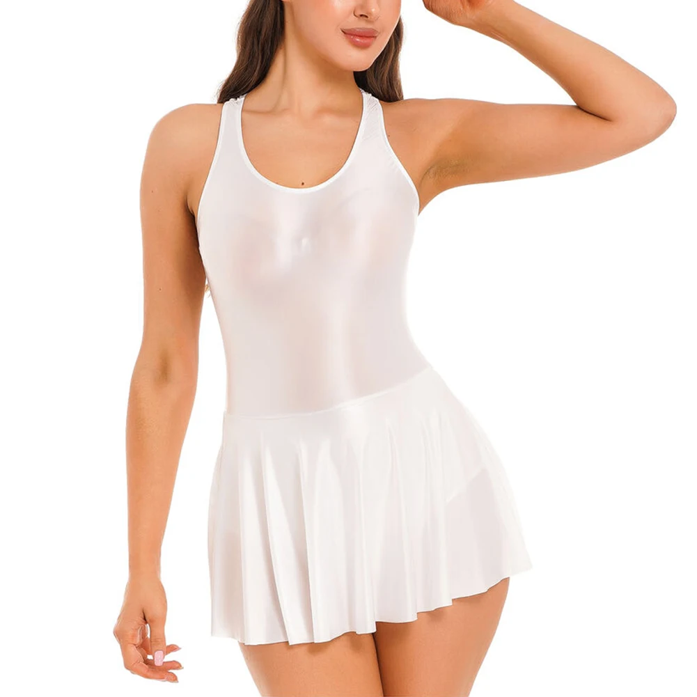 Женские глянцевые эластичные платья без рукавов - Фотография_2