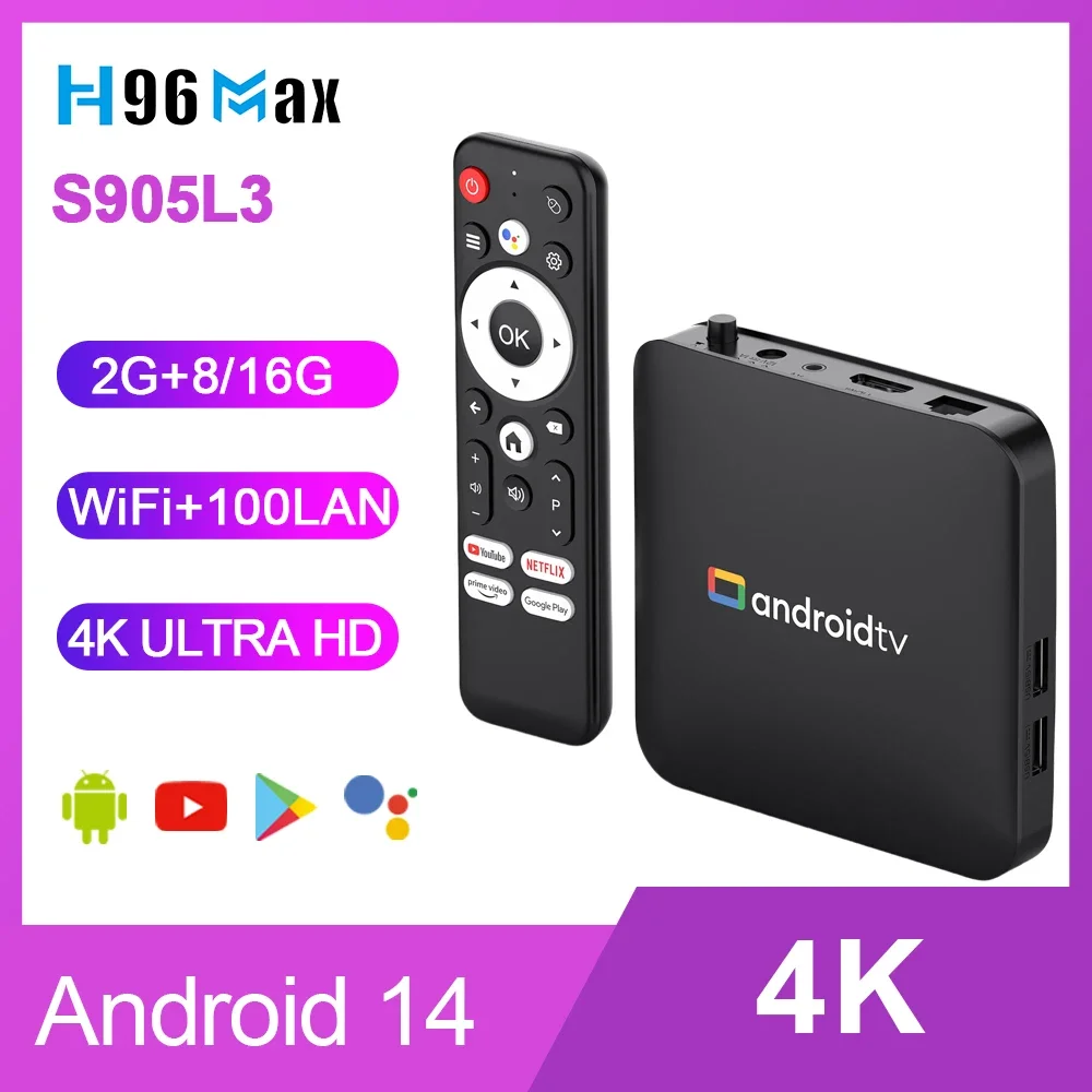 H96max s905l3 tv box 4k android 14 quad core 2