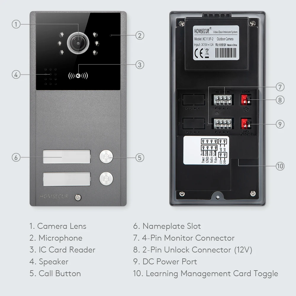 4-проводной xc113f-2 hd уличный дверной звонок камера ip65 + 5 шт. ic 13 - Фотография_3