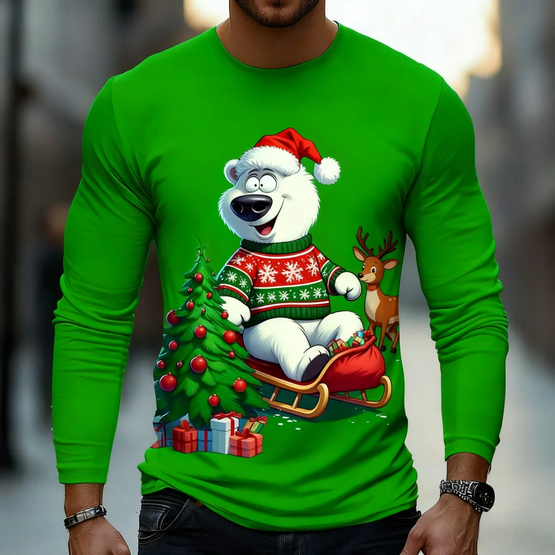 Забавная мужская футболка с рисунком белого медведя в рождественском стиле - Фотография_5