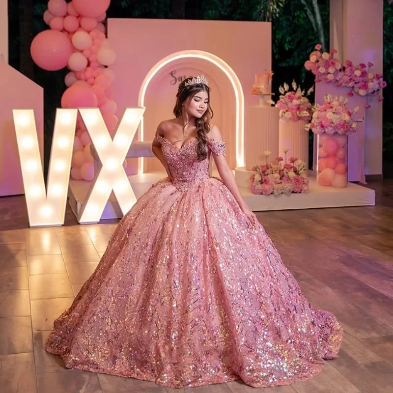Блестящие розовые платья quinceanera - Фотография_2