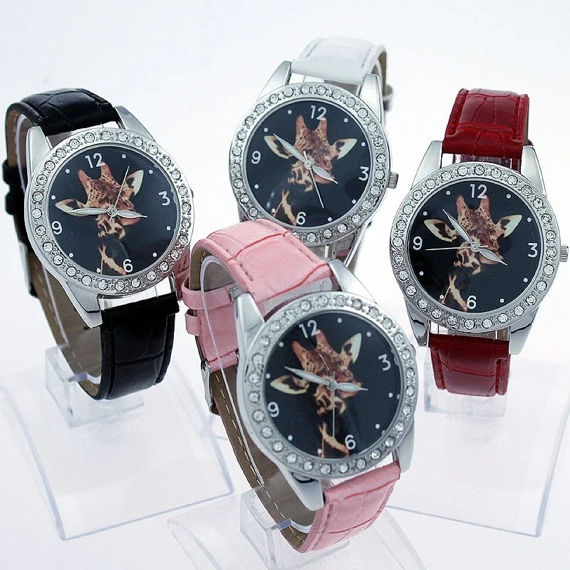 Кожаные круглые хрустальные часы с изображением жирафа для студентов - Фотография_2