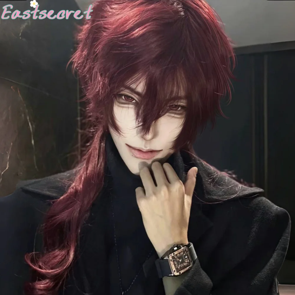 East красный длинный прямой синтетический парик с головой кефали - Фотография_5