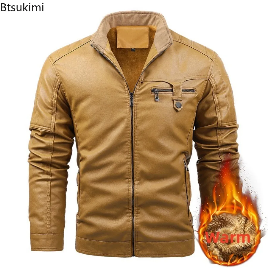 Новые модные мужские куртки из искусственной кожи с воротником-стойкой - Фотография_2