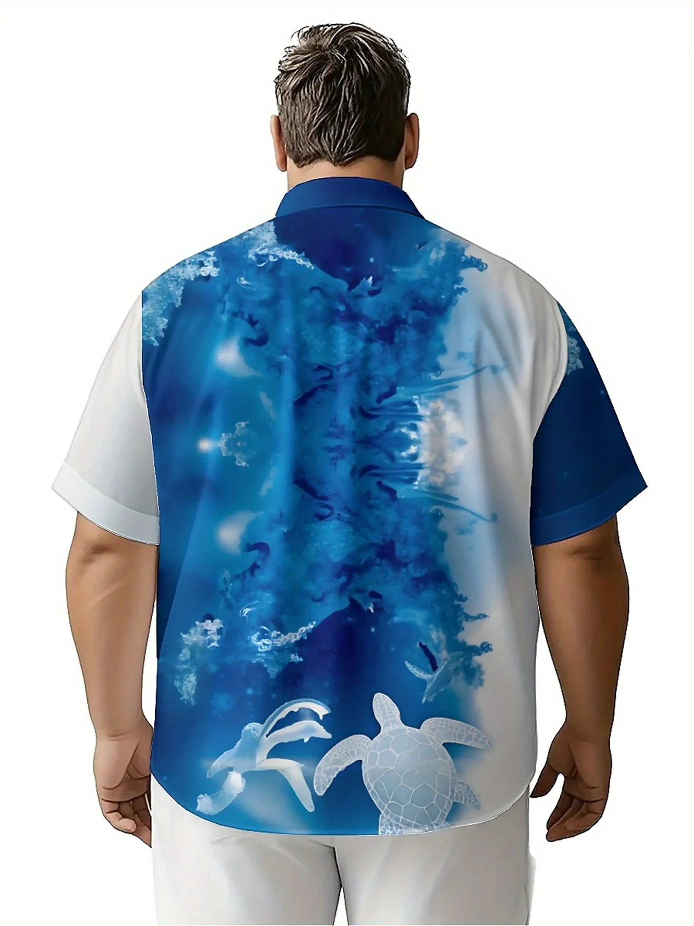 Мужские гавайские рубашки больших размеров dream blue and white pattern - Фотография_4