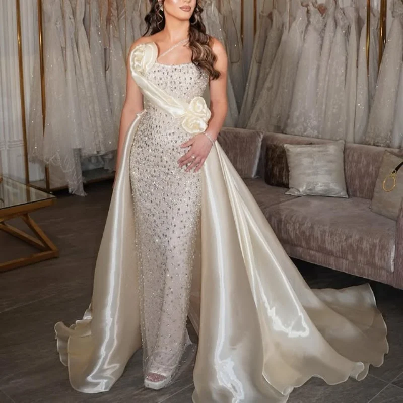 Блестящие свадебные платья «рыбий хвост» цвета слоновой кости - Фотография_2