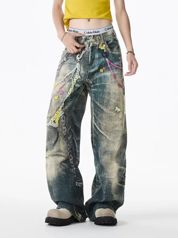 Женские джинсовые брюки с цепочкой в стиле ретро - Фотография_5