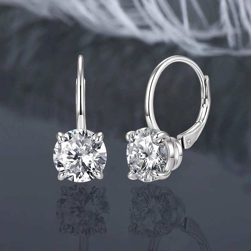 Мм 1ct 2ct круглые серьги-клипсы с муассанитом и бриллиантами - Фотография_4