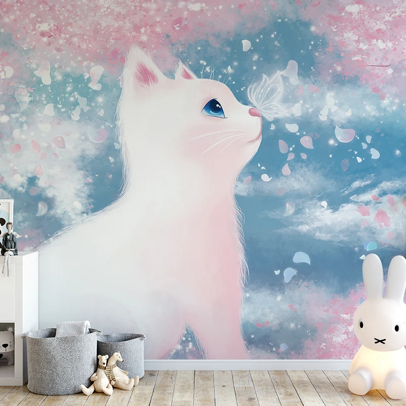 3d обои с милым котом для украшения детской комнаты
