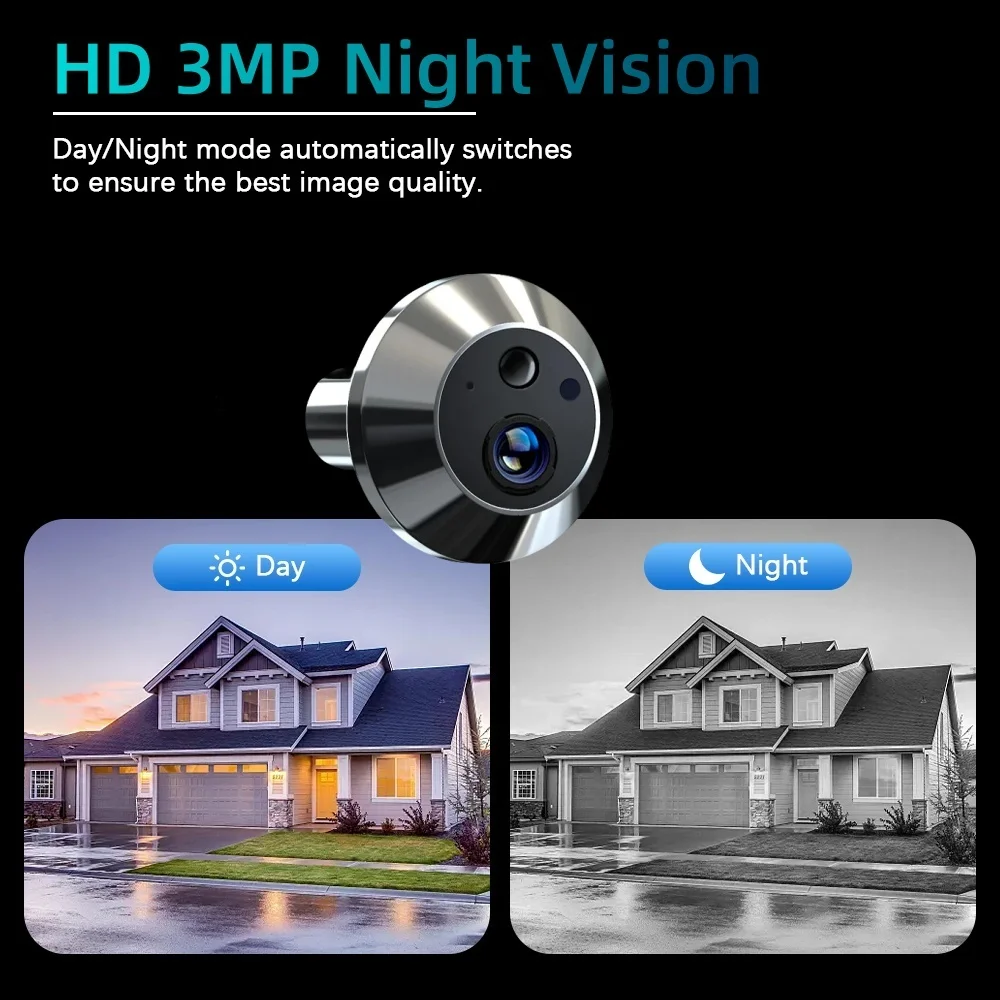 Tuya smart 3mp уличная беспроводная дверная глазок видеоглазок камера 2 - Фотография_5