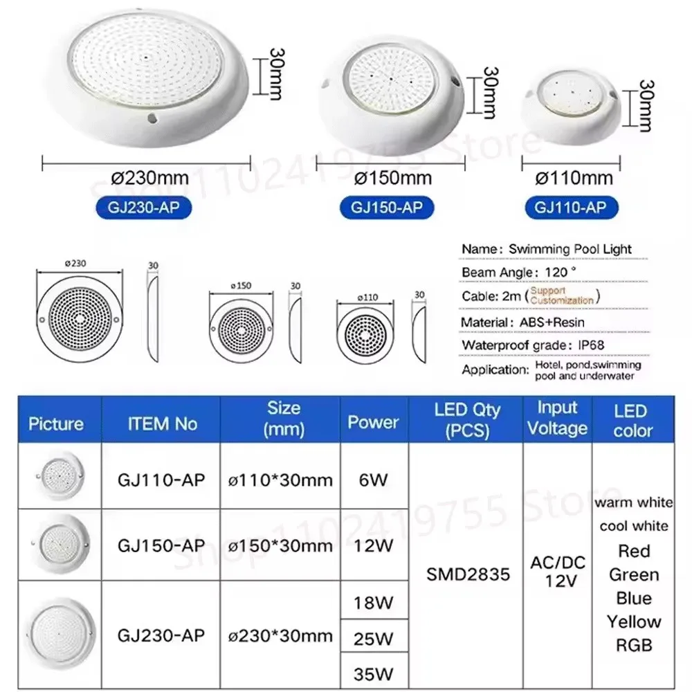 Ip68 водонепроницаемый dc12v 18w rgb светодиодный светильник для бассейна - Фотография_3