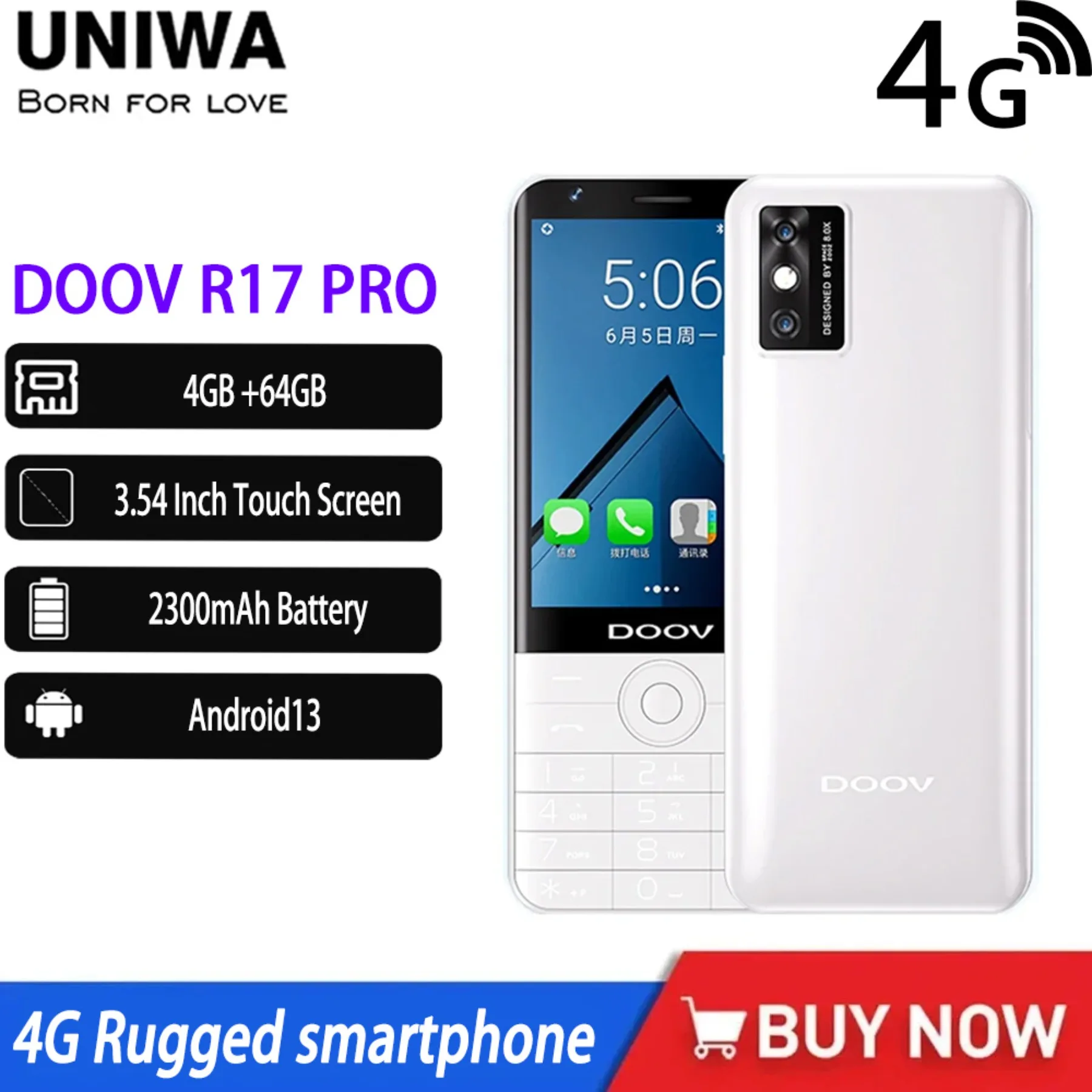 Новый uniwa doov r17 pro 4g смарт-мобильный