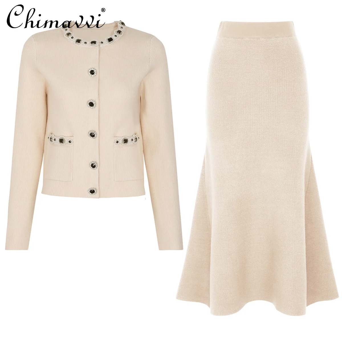 Новая мода, тонкий вязаный женский топ с длинными рукавами и бисером