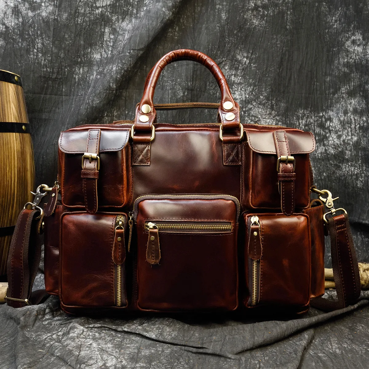 Винтажный кожаный мужской портфель crazy horse