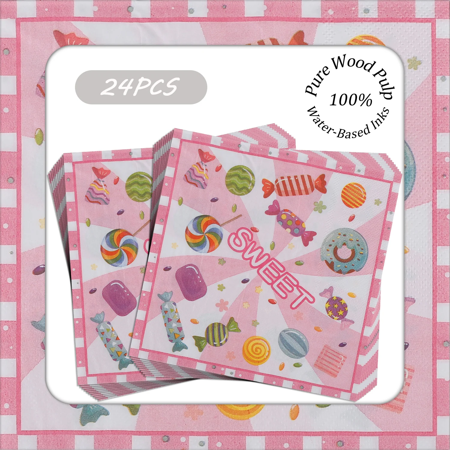 Салфетки sweet с принтом конфет из чистой древесной массы 33x33 см