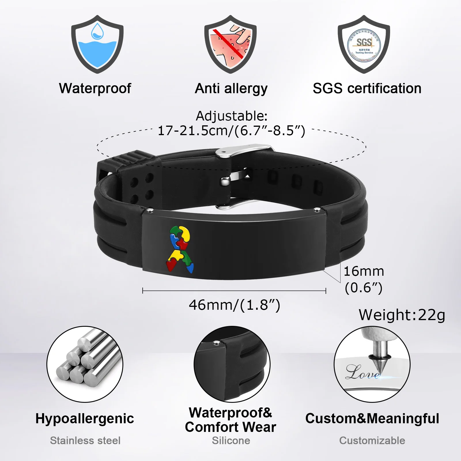 Мм персонализированный браслет осведомленности об аутизме - Фотография_4