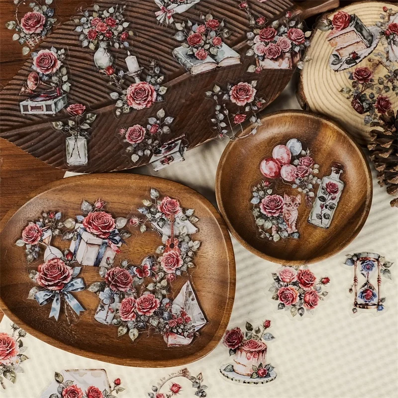 Винтажные наклейки для домашних животных с розовой розой - Фотография_4