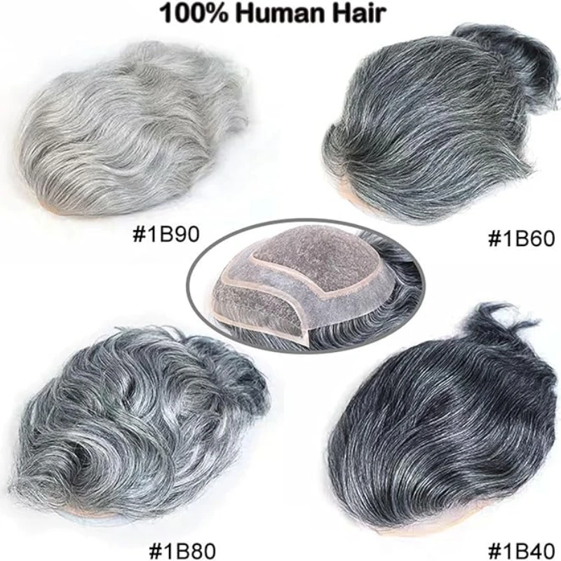 Grey hair wigs lace men toupee - Фотография_2