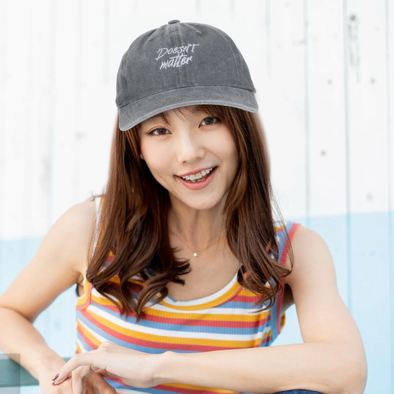 Винтажная потертая бейсболка с регулируемой застежкой - Фотография_4