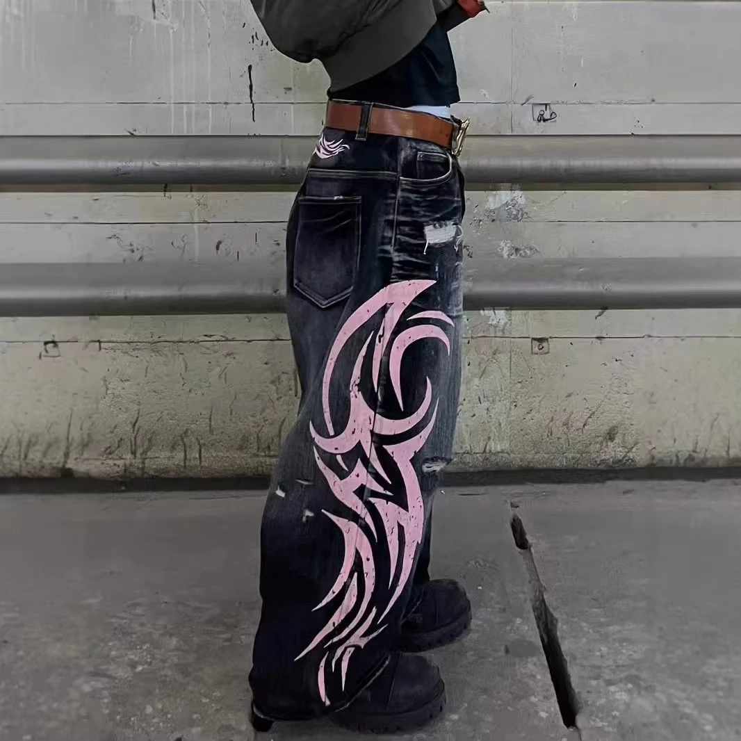 Y2k джинсовые брюки destroyed dark - Фотография_6