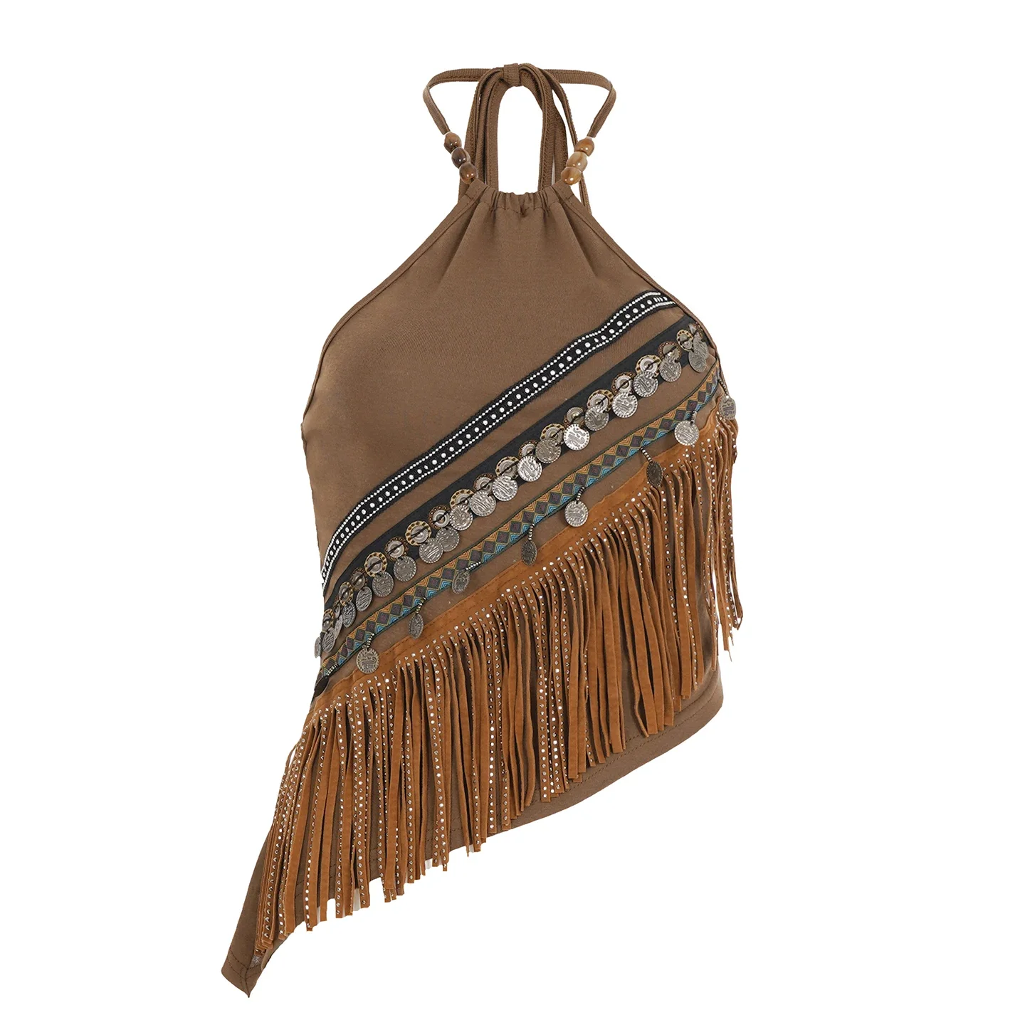 Модные лоскутные женские топы с кисточками и блестками в стиле ретро - Фотография_4