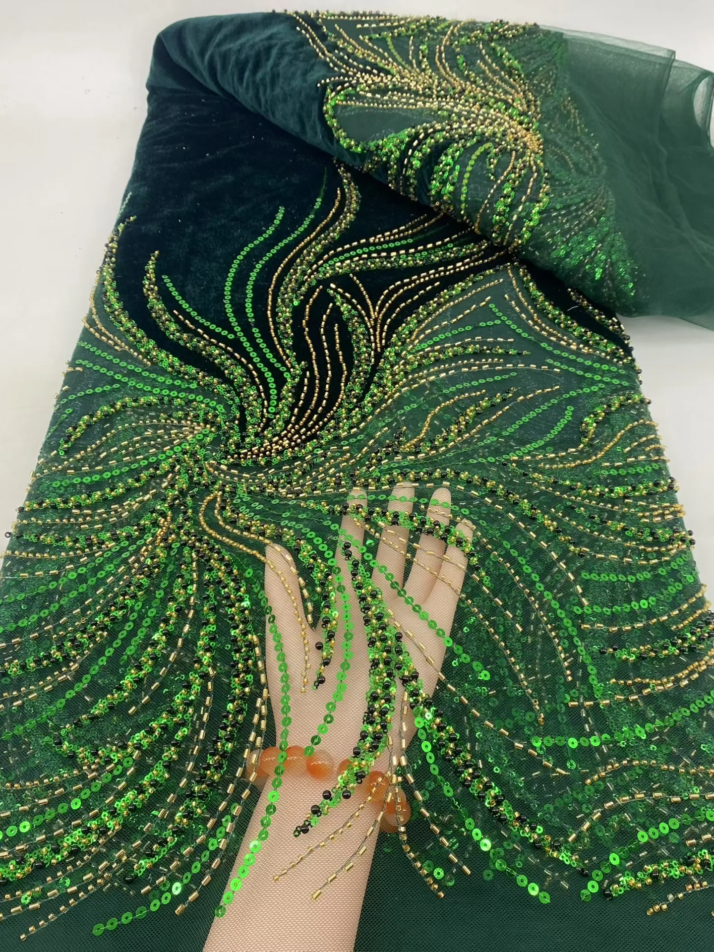 5 ярдов нигерийской бархатной кружевной ткани с блестками