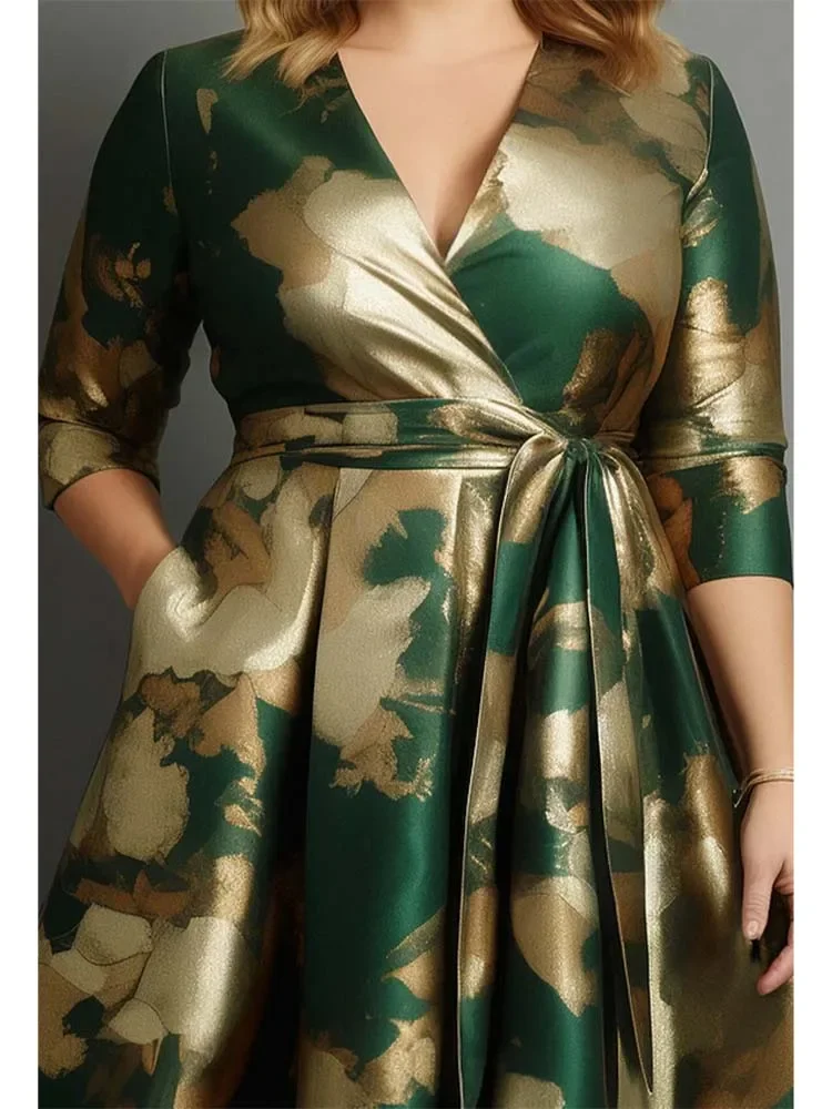 Атласное платье больших размеров с цветочным принтом для женщин - Фотография_3