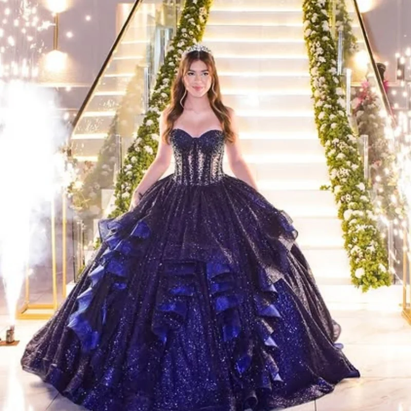 Блестящее темно-синее платье quinceanera - Фотография_4