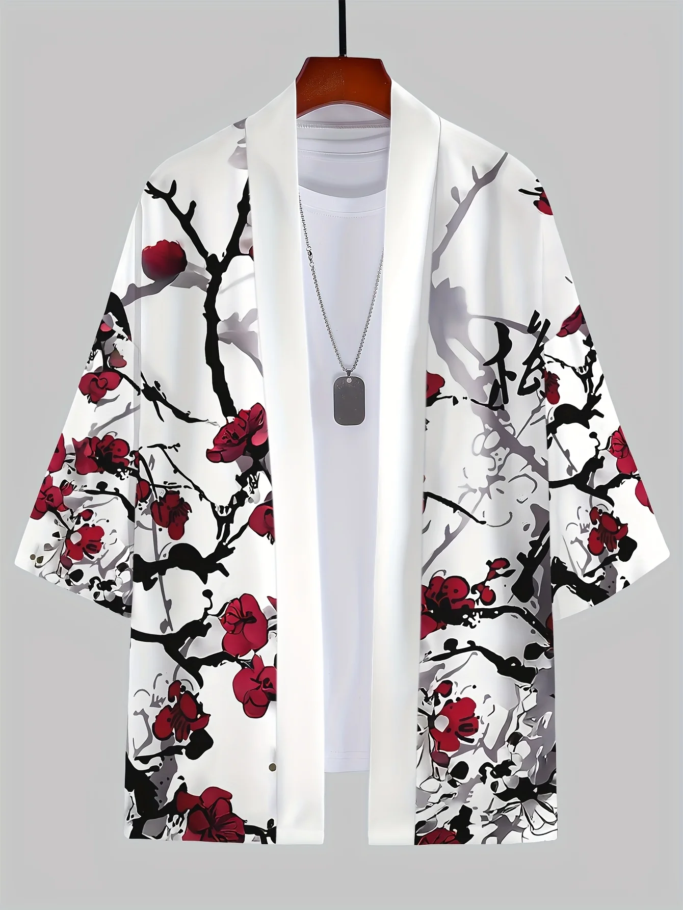 Кимоно унисекс, черно-белый топ с принтом дракона - Фотография_5