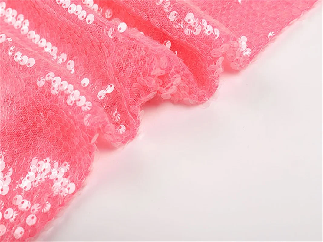 Женское блестящее розовое пляжное платье с высоким и низким вырезом - Фотография_6