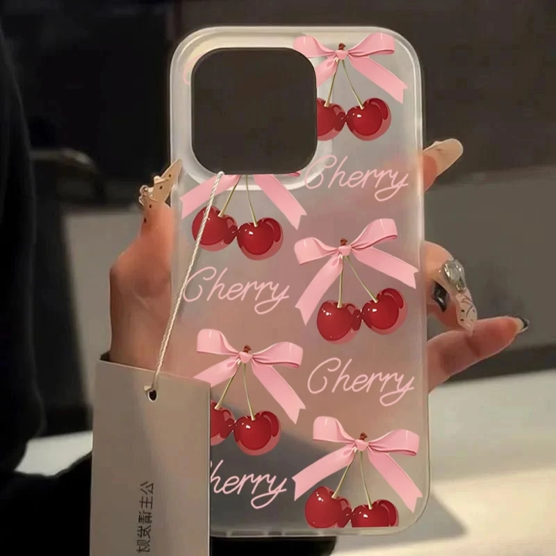Cute cherry bowknot clear phone