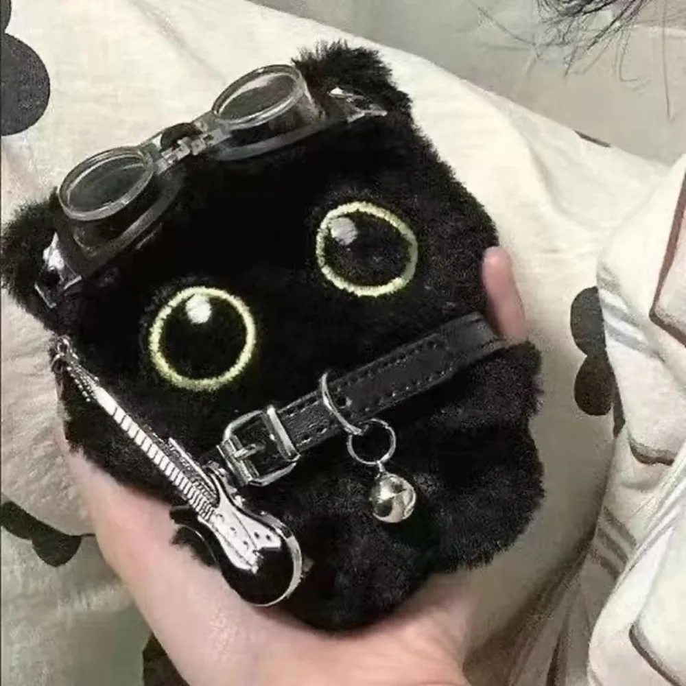 Портативный плюшевый маленький черный кот