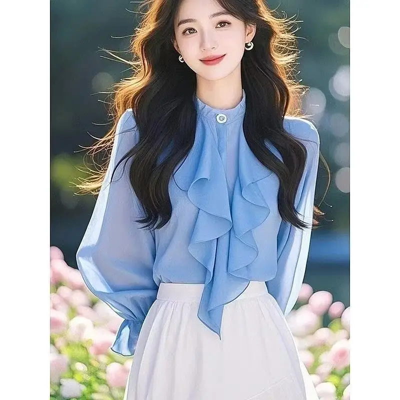Новые корейские шикарные топы blusas с галстуком-бабочкой - Фотография_3