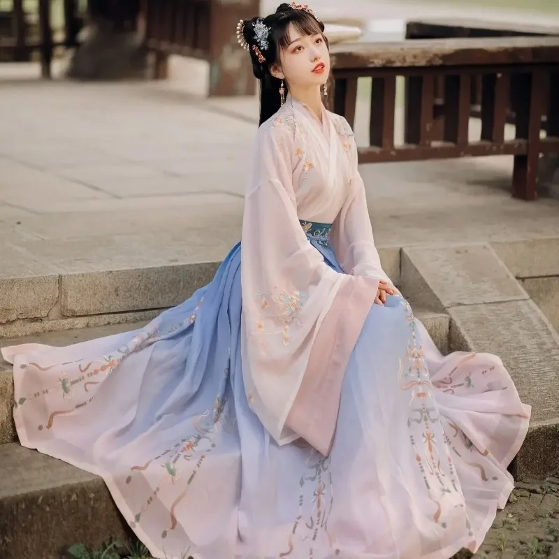 Новое розовое женское традиционное китайское платье hanfu с вышивкой - Фотография_2