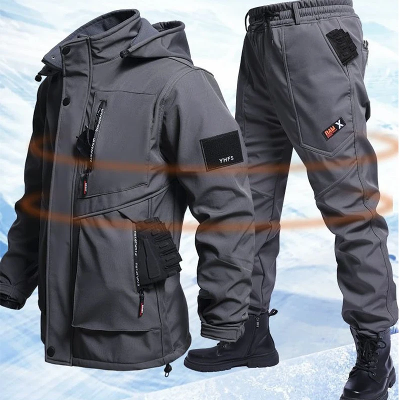 Осенне-зимний однотонный бархатный штурмовой комплект с капюшоном - Фотография_5