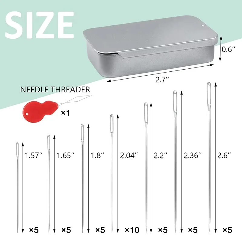 7 размеров, набор острых игл для шитья с большим ушком - Фотография_2