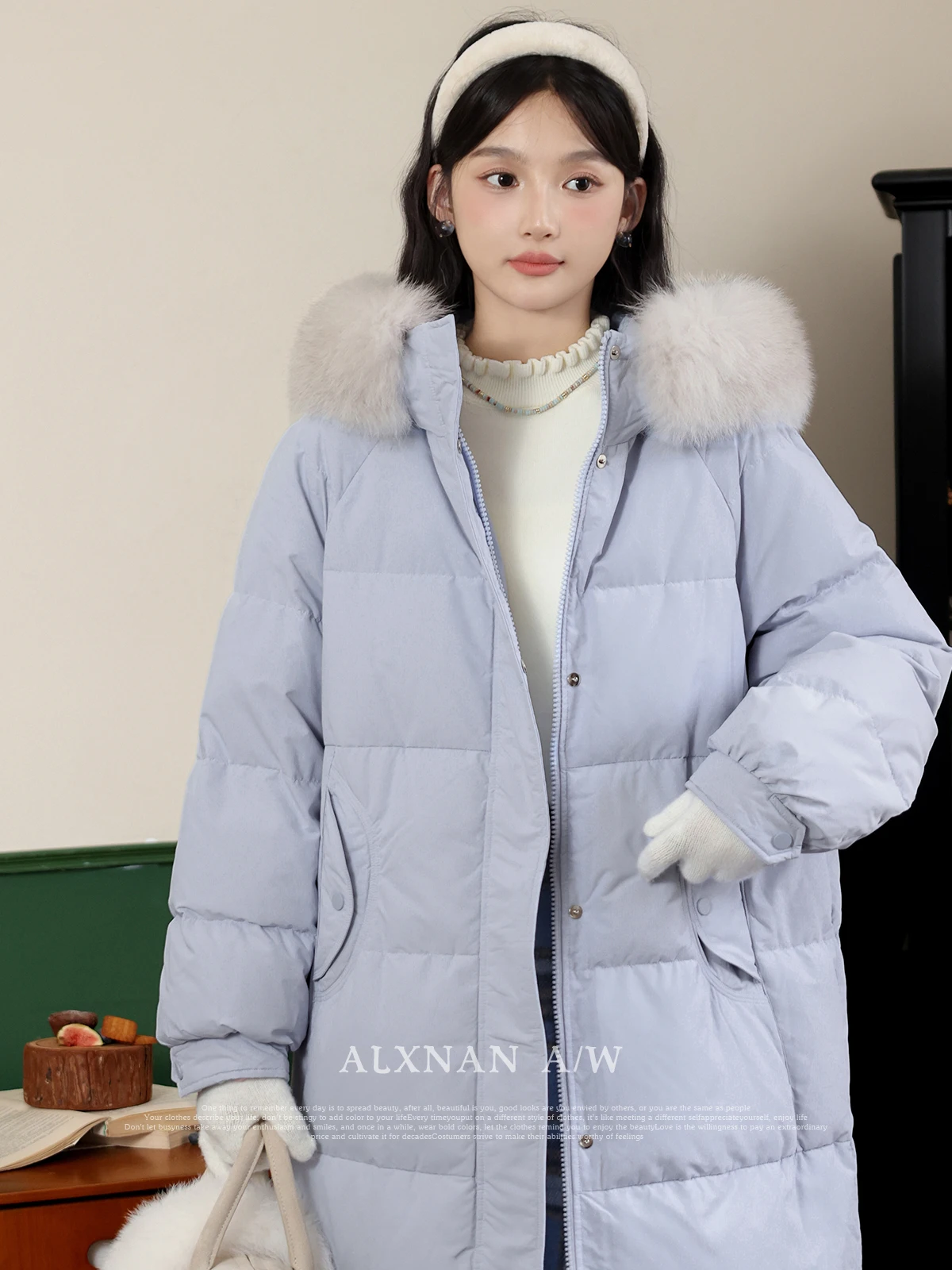 Alxnan длинный пуховик женские