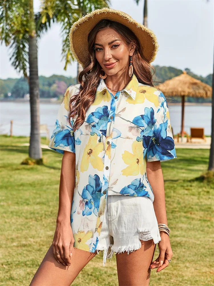 Женские модные рубашки 2025 года с чернилами и цветочным принтом