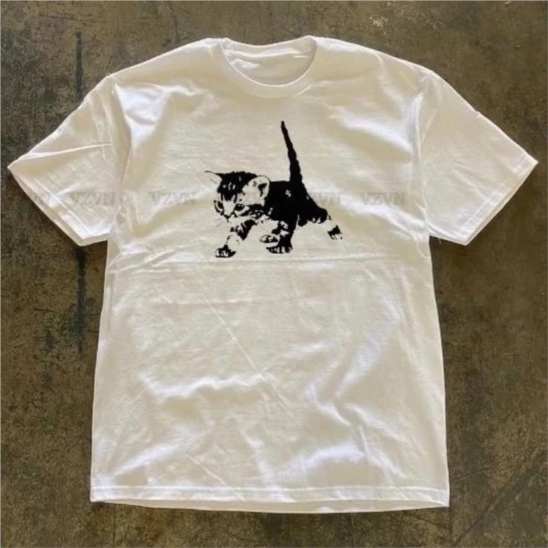 Забавный винтажный женский повседневный детский принт с кошачьим принтом