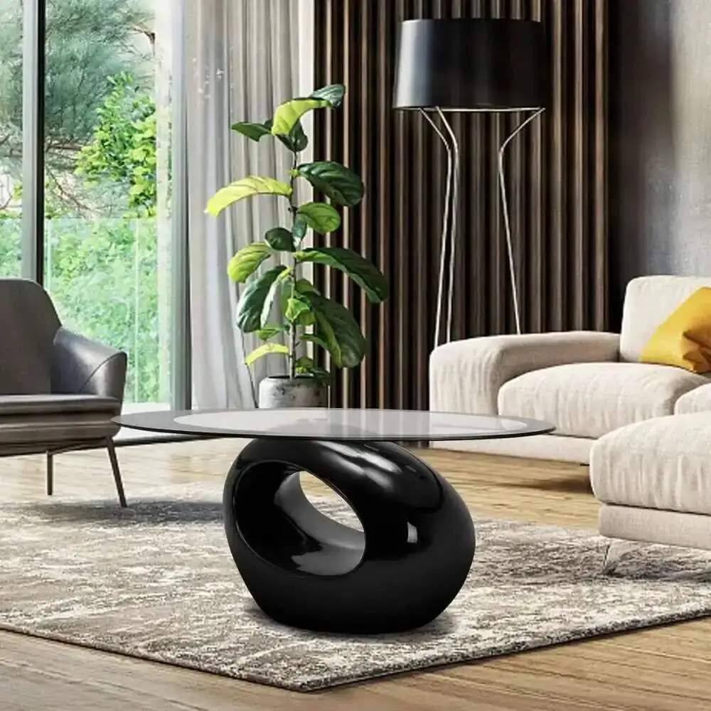 Высокий журнальный столик в скандинавском стиле с глянцевым стеклом