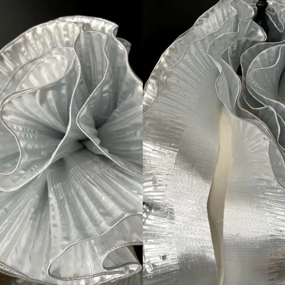 Металлическая блестящая кружевная ткань с большой волной - Фотография_6