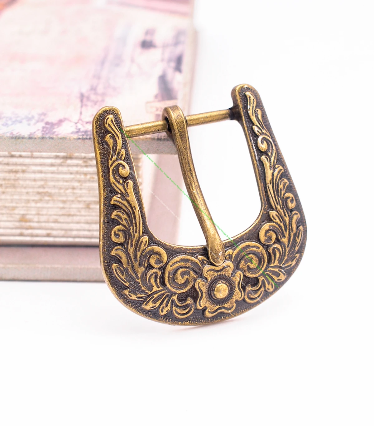 Винтажный латунный цветочный резная пряжка для ремня из 3 предметов - Фотография_3