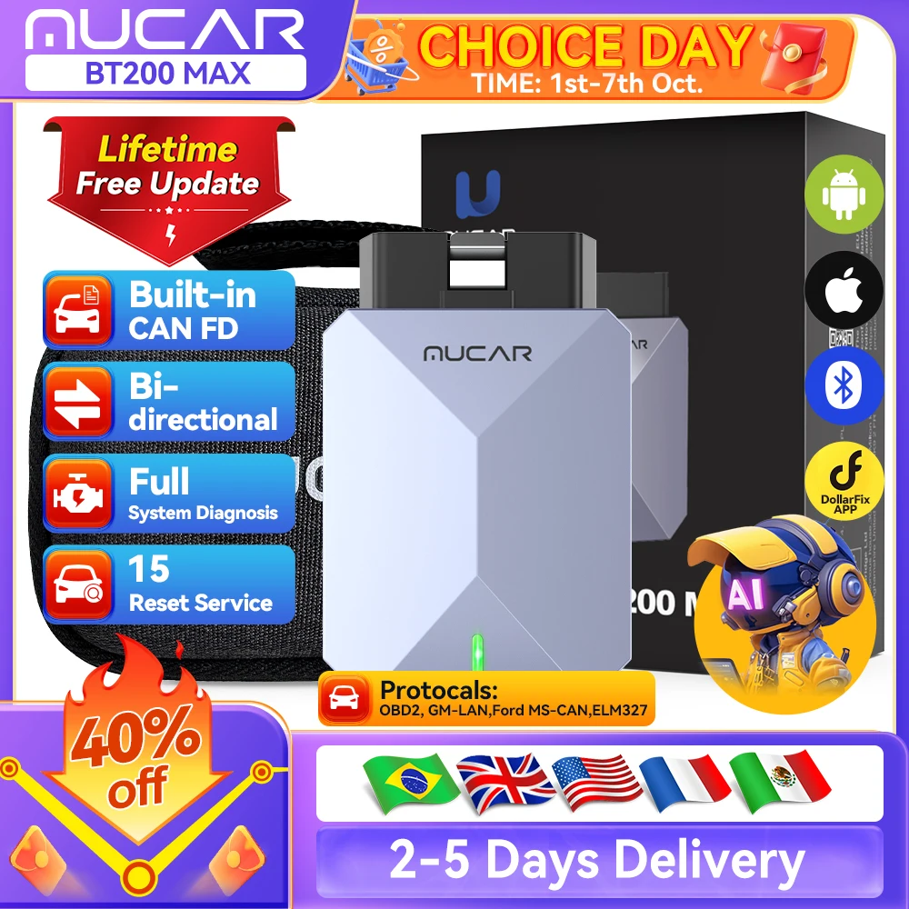 Mucar bt200 max obd2 сканера бесплатное обновление на весь срок службы