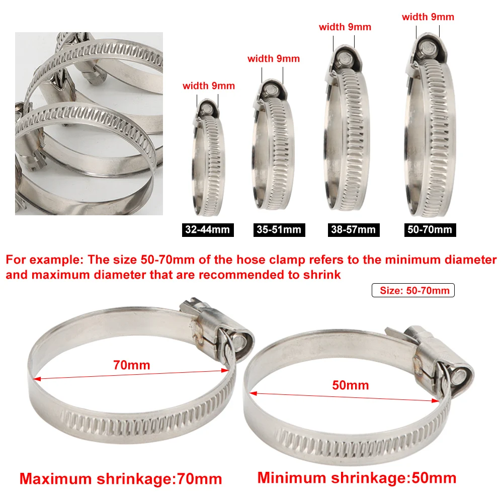 Регулируемые хомуты для шлангов 32 мм-70 мм из нержавеющей стали 304 - Фотография_2